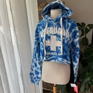 NWT‎ Blue Tie-Dye Lifeguard Hoodie crop cropped sweatshirt